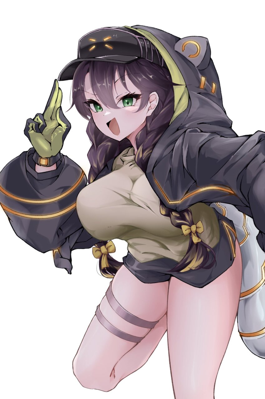 1girl, black_jacket, black_shorts, breasts, commentary_request, cowboy_shot, duel_monster, eriya_(erizatta0045)