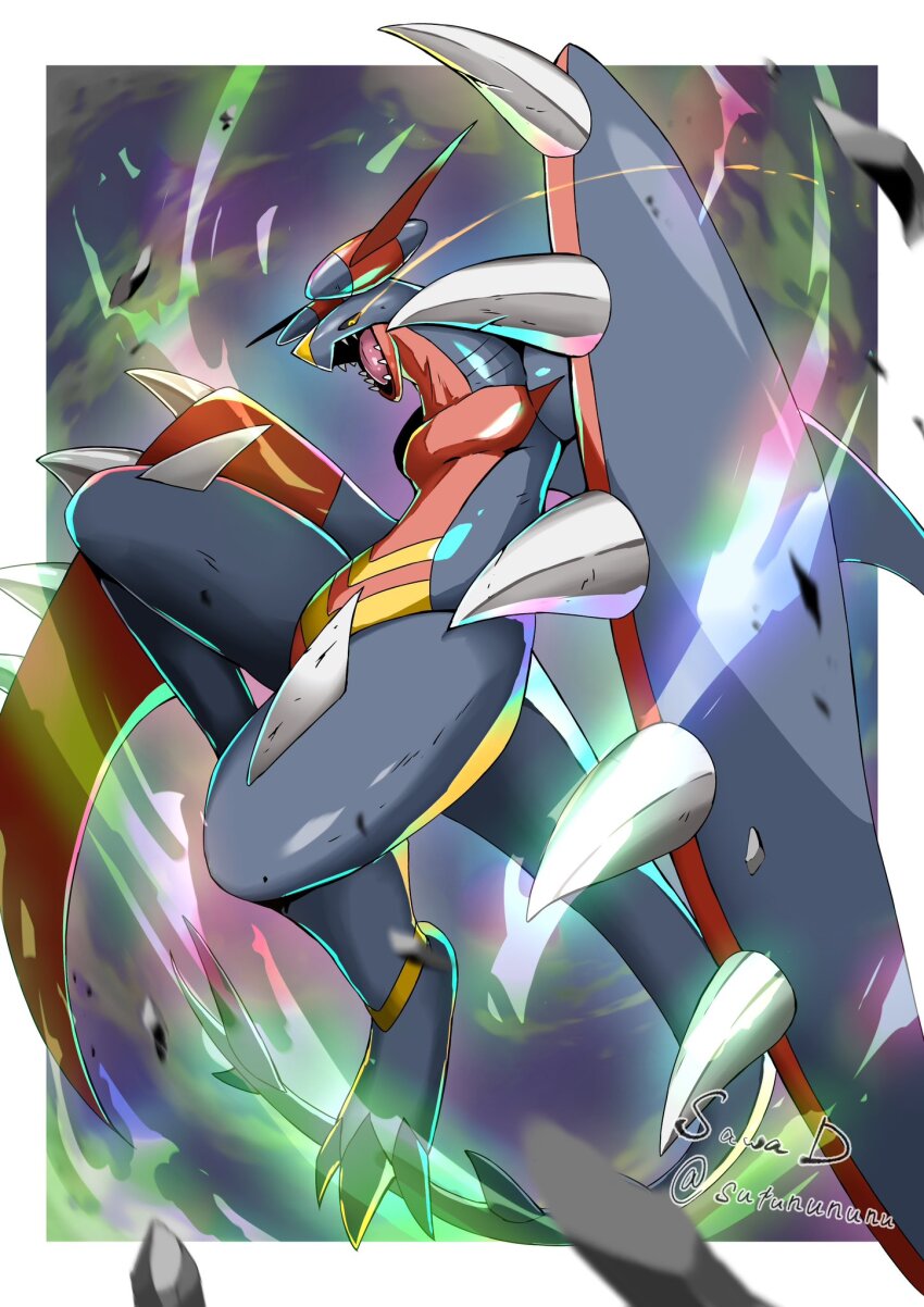 artist_name, black_sclera, colored_sclera, dragon, full_body, garchomp, gen_4_pokemon, glowing