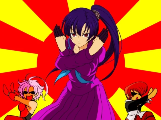 1boy, 2girls, kagami_jun, kurosaki_miu, multiple_girls, pose_imitation, red_hair, school_uniform