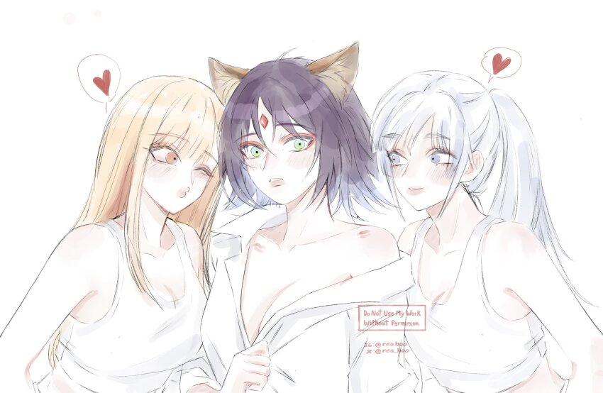 2girls, animal_ear_fluff, animal_ears, blonde_hair, cho_kaguya-hime!, commentary, english_commentary, forehead_jewel