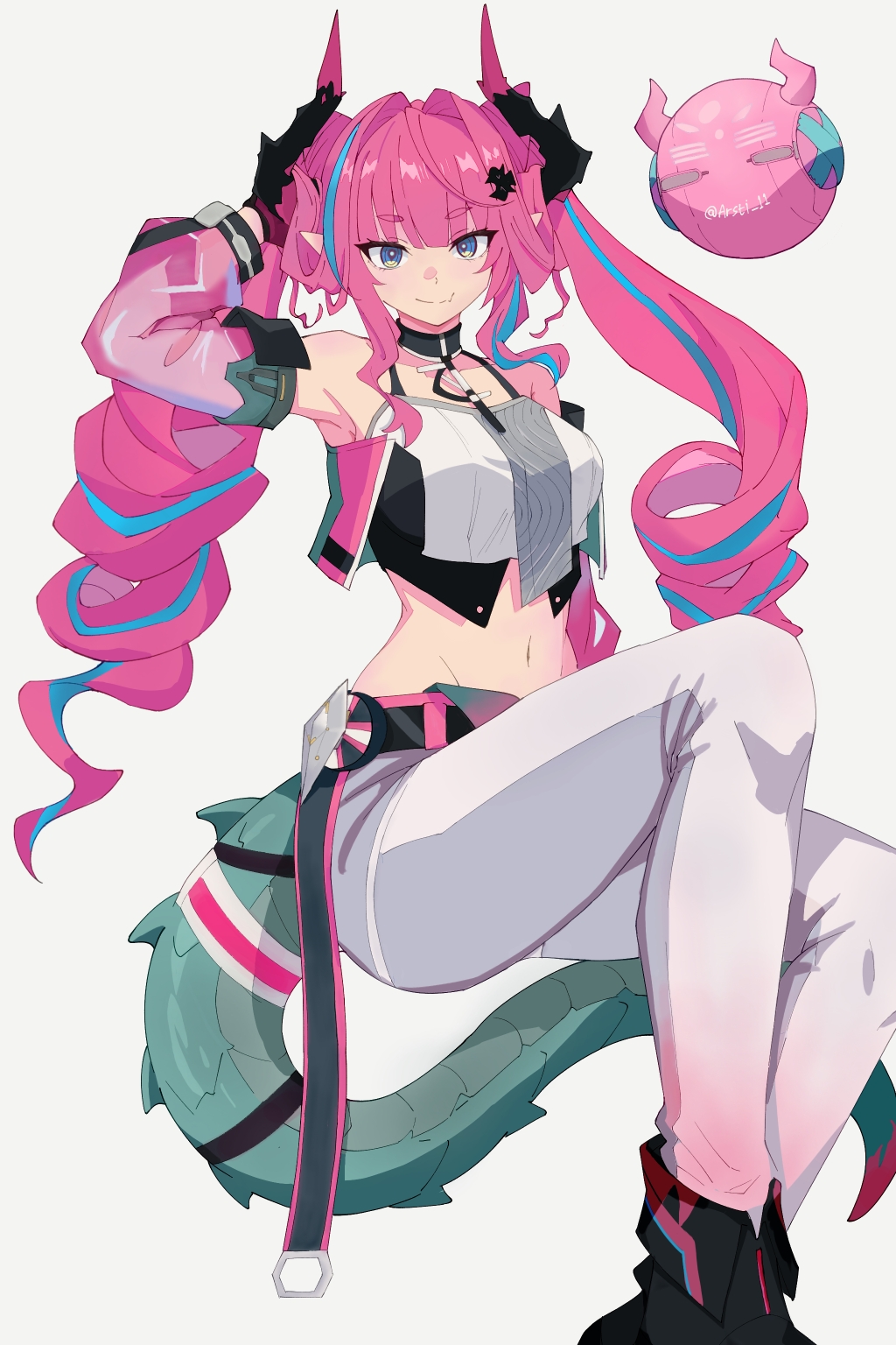 1girl, arknights, arknights:_endfield, armpits, arsti_11, blue_eyes, blue_hair, dragon_girl