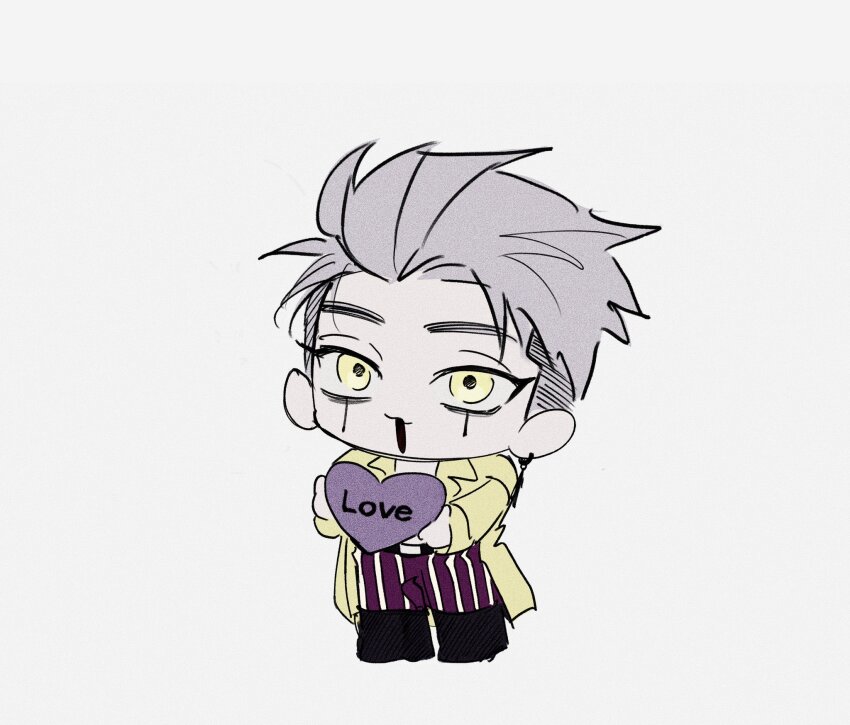 1boy, bare_pectorals, black_eyeliner, black_shoes, chibi, coat, commentary_request, dead_by_daylight