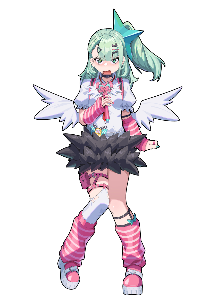 1girl, absurdres, arm_warmers, black_choker, black_skirt, blush, choker, collared_shirt