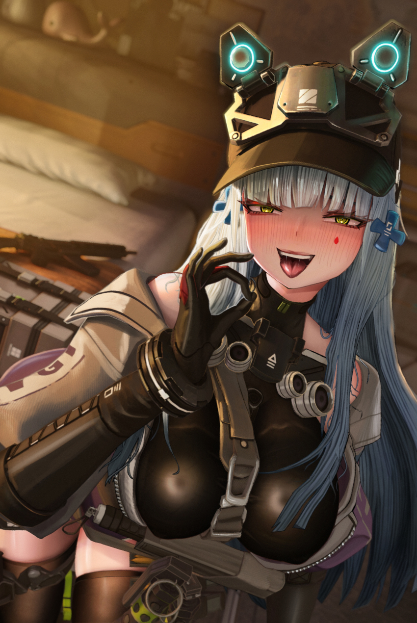 1girl, absurdres, ahegao, atla_762, blush, breasts, covered_erect_nipples, girls'_frontline