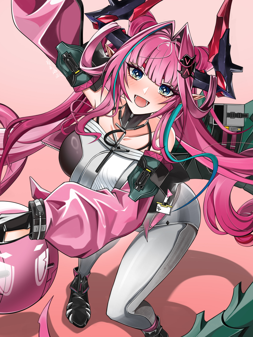 1girl, absurdres, arknights, arknights:_endfield, black_shoes, blue_eyes, blue_streaks, breasts