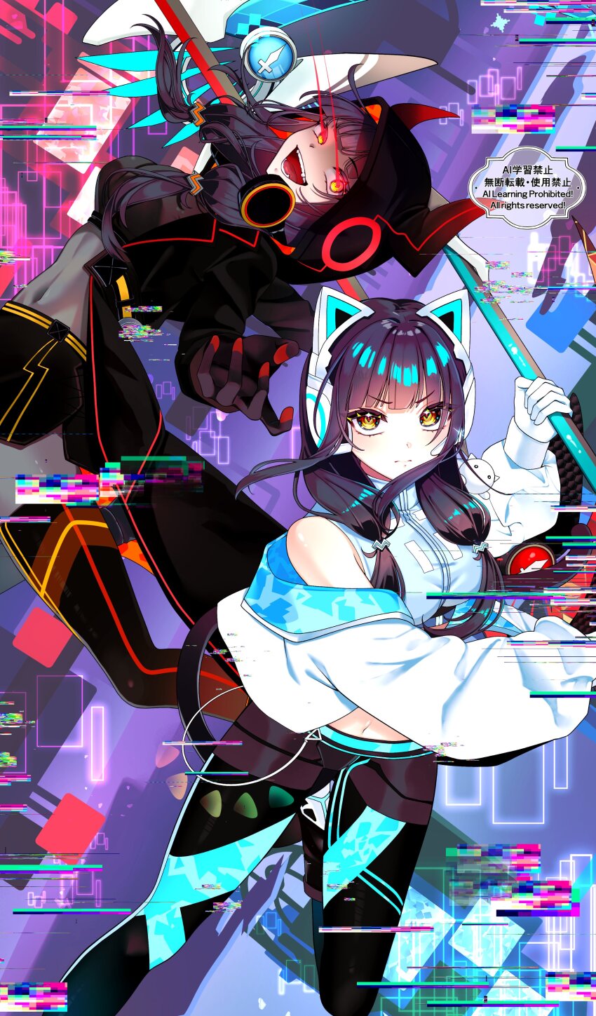 1girl, 22_zefar, absurdres, animal_ear_headphones, animal_ears, asakura_karen_(code:virtual_killer)_(heaven_burns_red), asakura_karen_(heaven_burns_red), black_hair