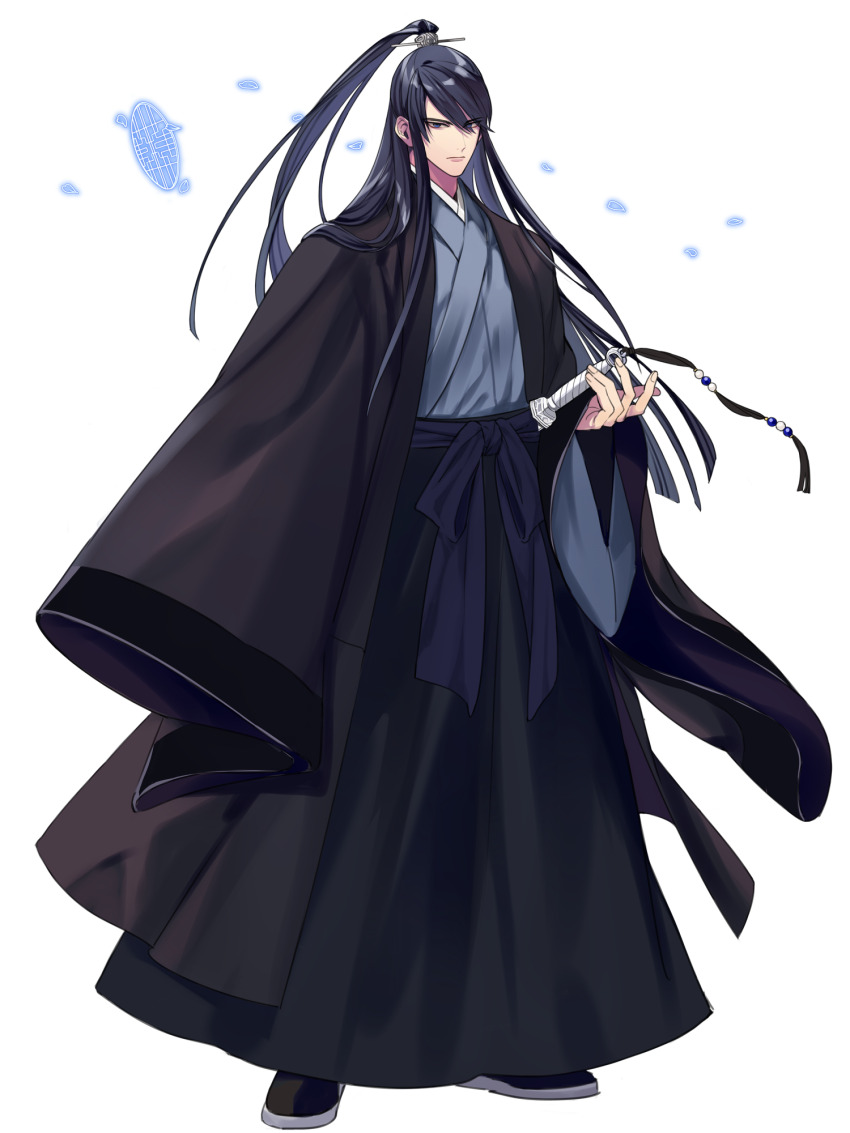 1boy, black_hair, black_shoes, dairoku_ryouhei, hair_ornament, hair_stick, high_ponytail, highres