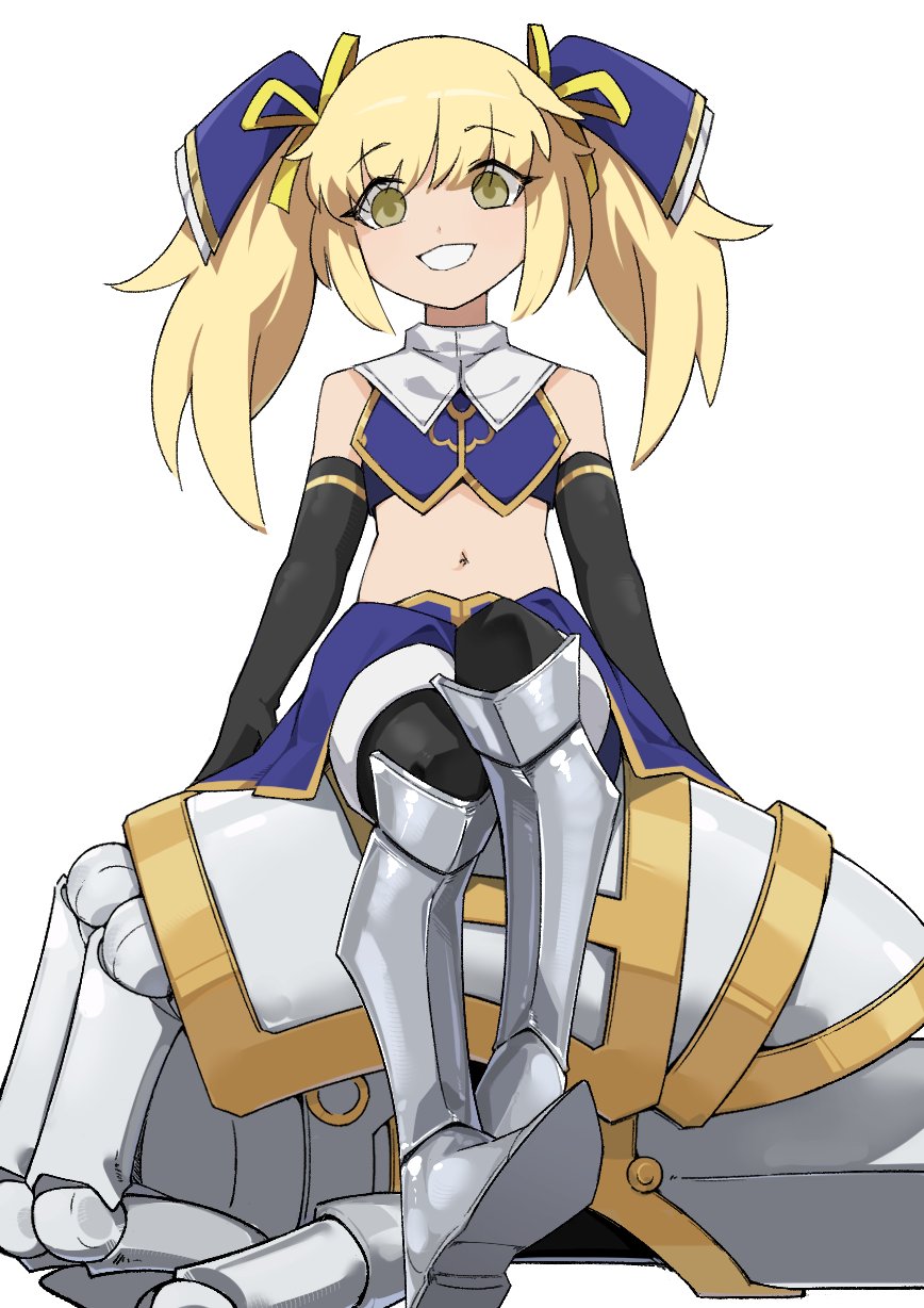 1girl, armor, bare_shoulders, black_gloves, blonde_hair, blue_skirt, chinese_clothes, dudou