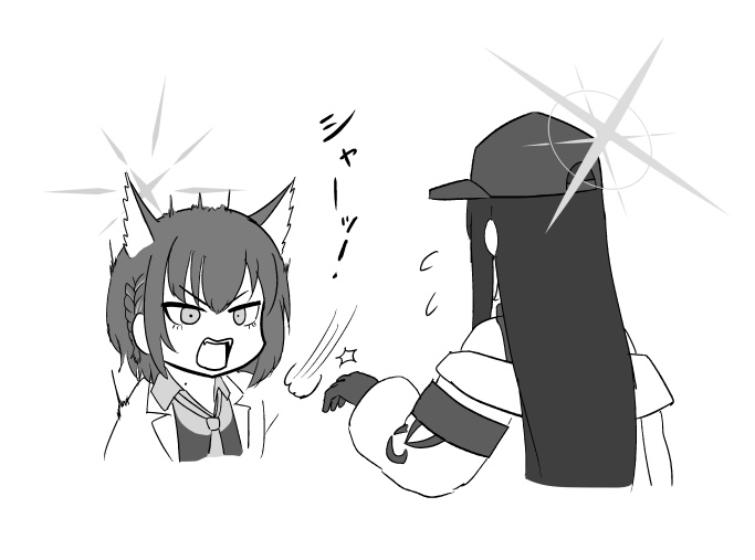 angry, animal_ears, baseball_cap, blue_archive, blue_halo, cat_ears, halo, hat