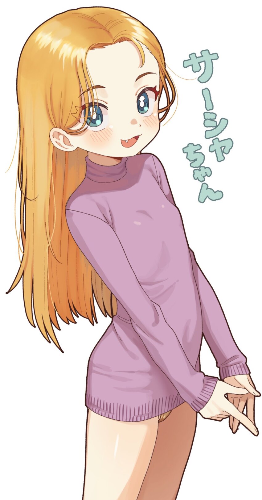 1girl, aqua_eyes, bikini, blonde_hair, blue_eyes, borrowed_character, fang, flat_chest