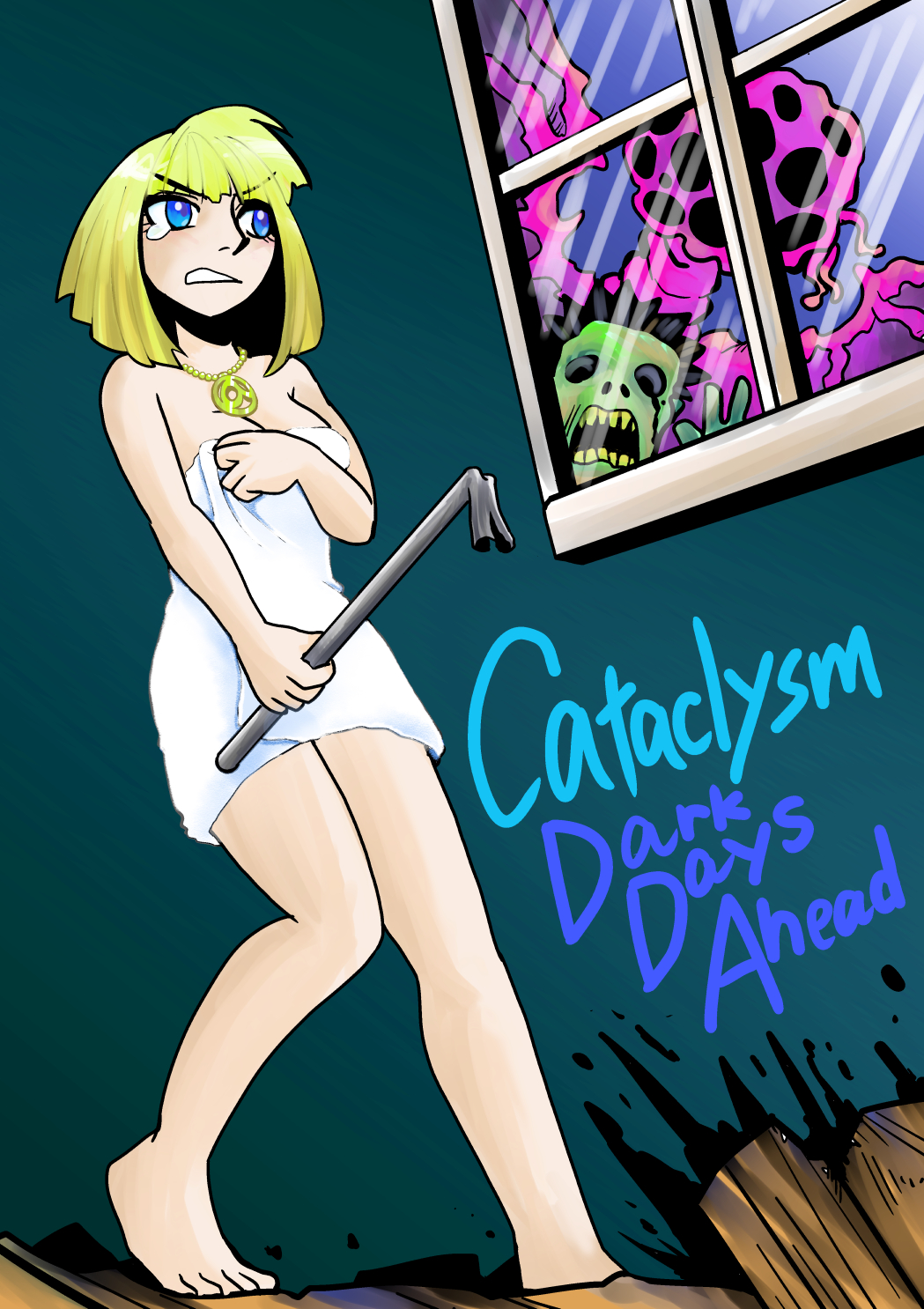 1girl, @_(symbol), black_hair, blonde_hair, blue_eyes, breasts, cataclysm:_dark_days_ahead, cleavage