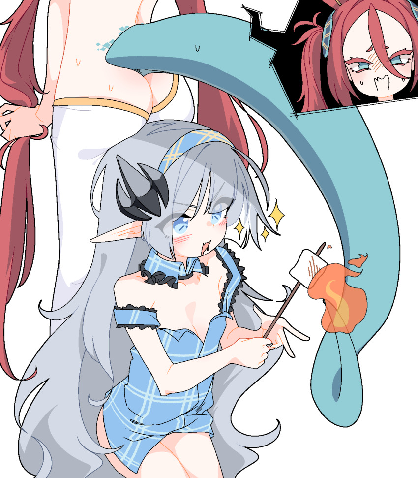 2girls, animated, animated_gif, ass, ass_rest, blinking, blue_dress, blue_eyes