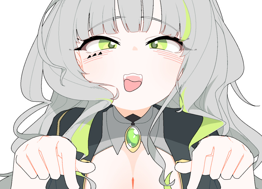 1girl, animated, animated_gif, black_dress, blinking, blush, breasts, brooch