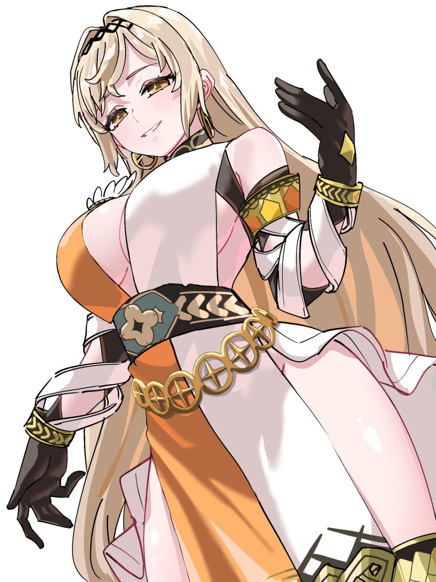 1girl, black_gloves, blonde_hair, bracelet, breasts, brown_eyes, demeter_(fate), demeter_(first_ascension)_(fate)