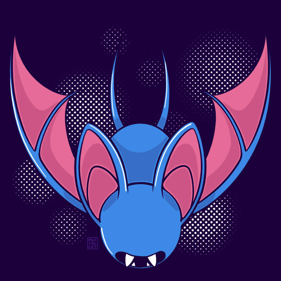 clip_studio_paint_(medium), fangs, gen_1_pokemon, nintendo, no_humans, open_mouth, paiislley, pokemon, pokemon_(creature), solo, zubat