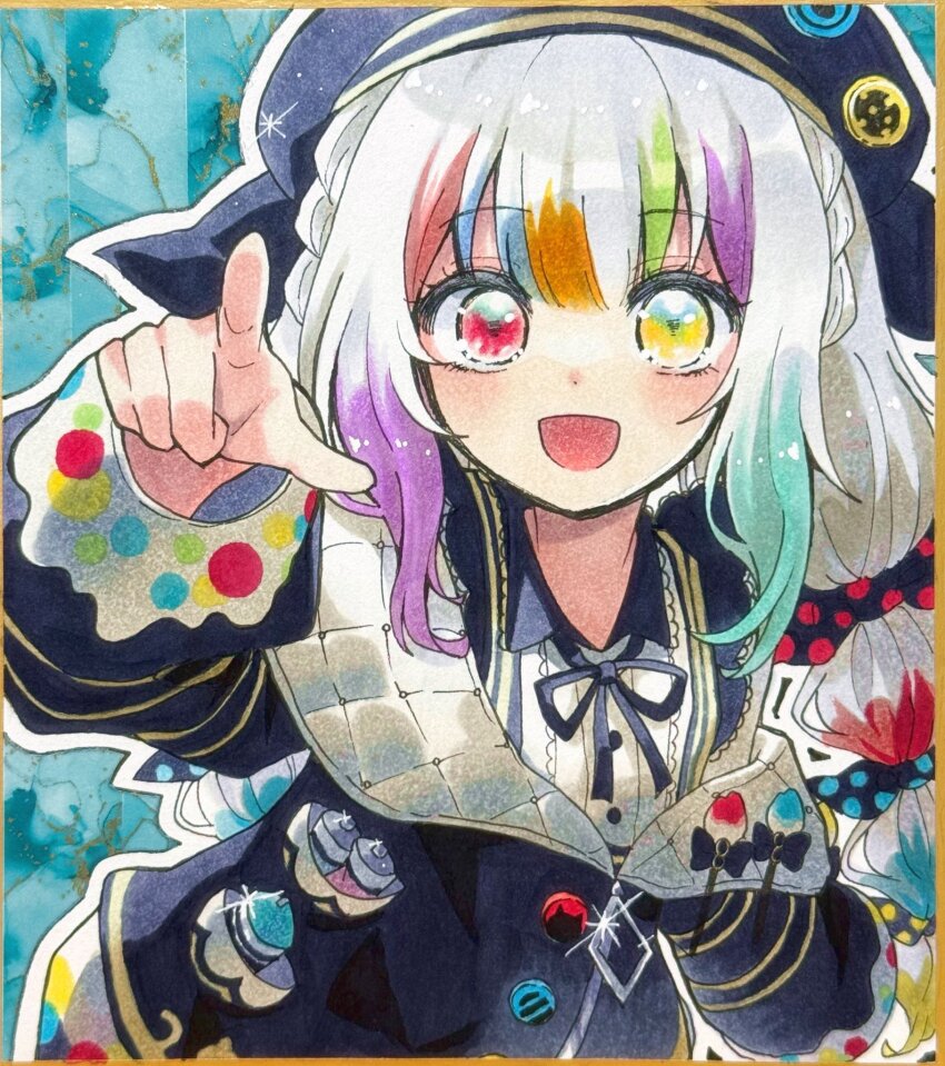 1girl, :d, beret, black_jacket, black_ribbon, bow, collared_shirt, commentary_request