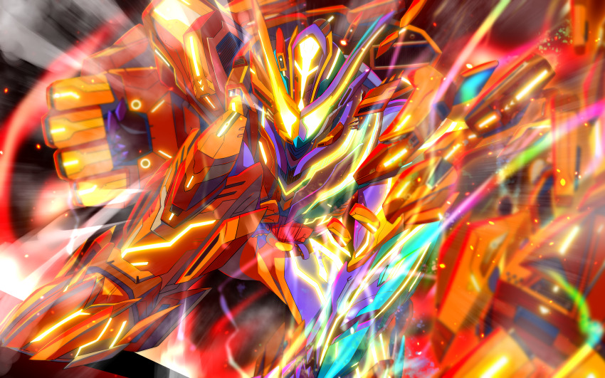 1boy, absurdres, clenched_hand, energy, glowing, glowing_eyes, highres, kal_(kaerutoyomu)