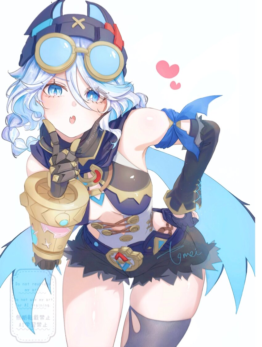 1girl, absurdres, beanie, black_shorts, blue_eyes, blue_hair, braid, braided_hair_rings