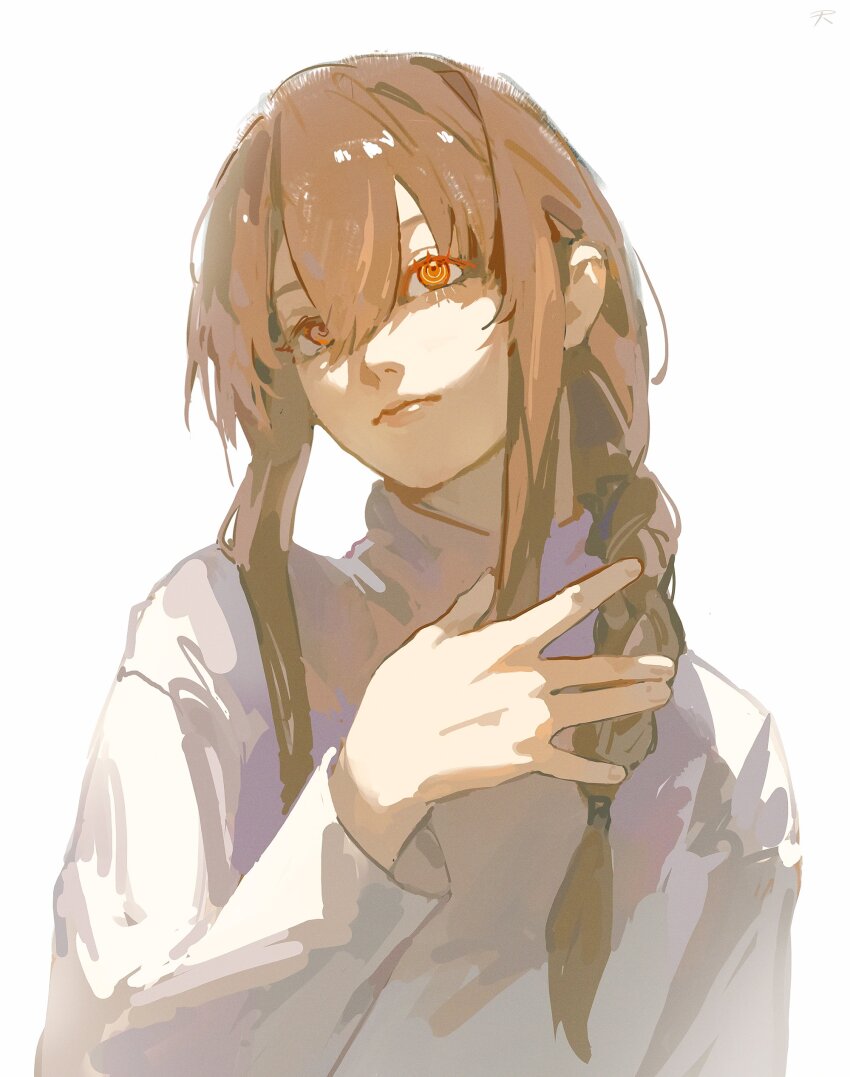 @_@, absurdres, brown_hair, chainsaw_man, closed_mouth, commentary, hair_over_shoulder, highres