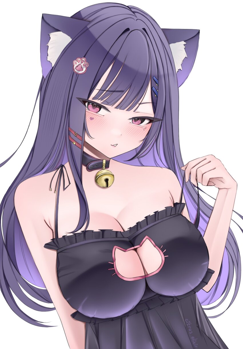 1girl, absurdres, akuma_nihmune, animal_ears, bare_shoulders, black_dress, black_hair, blush