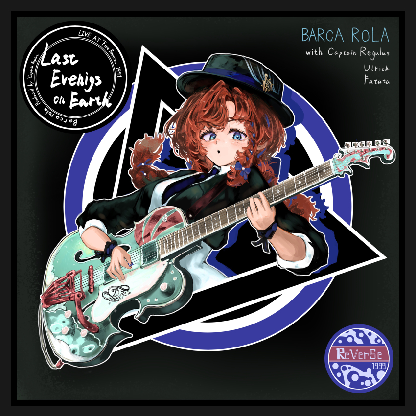 1girl, :o, absurdres, alternate_costume, barcarola_(reverse:1999), black_background, black_border, black_hat