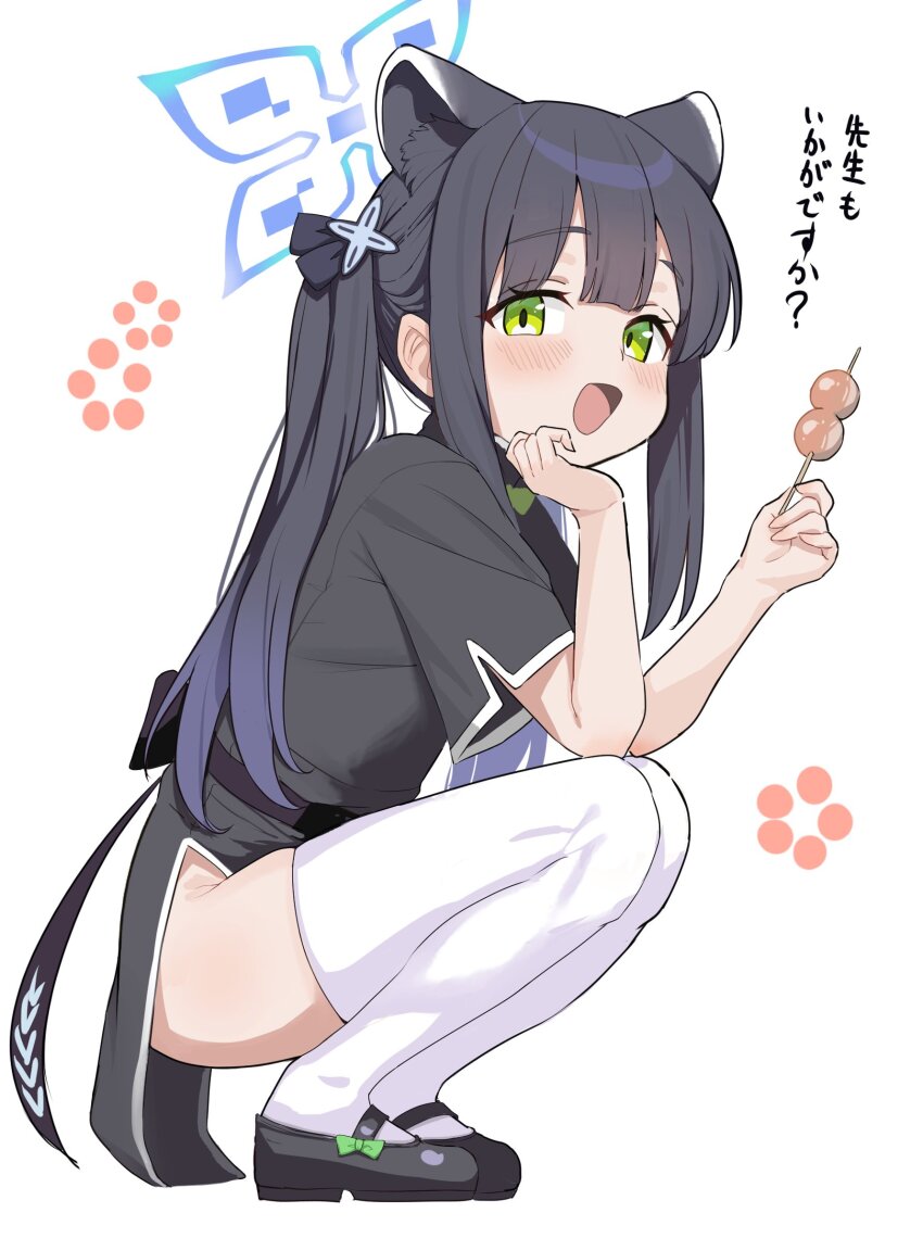 1girl, animal_ear_fluff, animal_ears, black_dress, black_hair, black_shoes, blue_archive, blue_halo