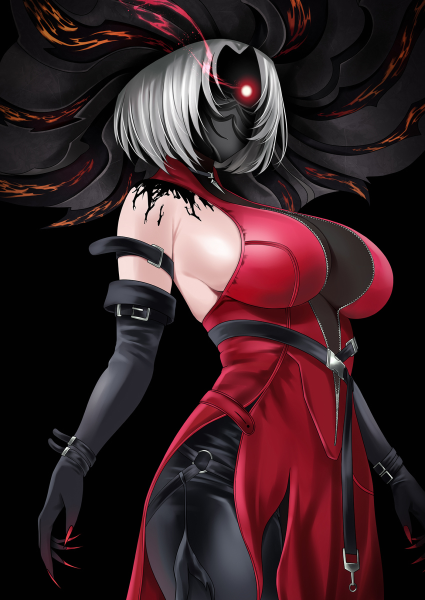 1girl, arm_belt, black_gloves, black_pants, bow, breasts, commentary_request, dress