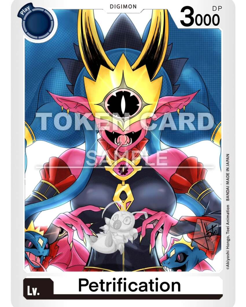 crown, digimon, digimon_(creature), digimon_card_game, j.ibito, mask, medusamon, petrification, snake, snake_hair, token_(tcg), wormmon