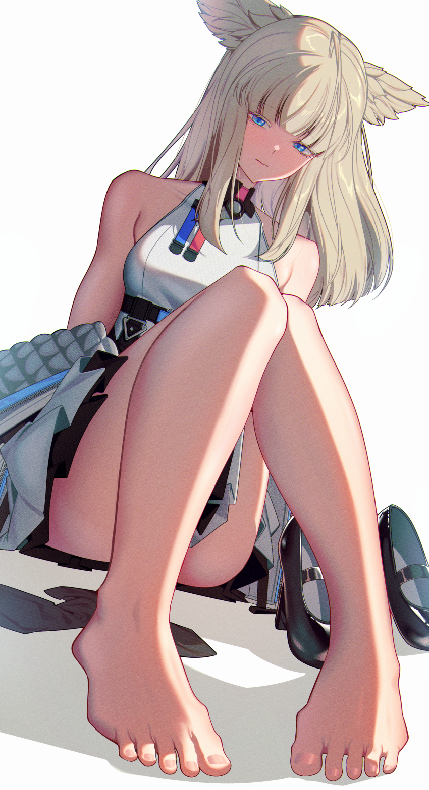 1girl, absurdres, animal_ears, arknights, arknights:_endfield, bare_shoulders, barefoot, bird_ears