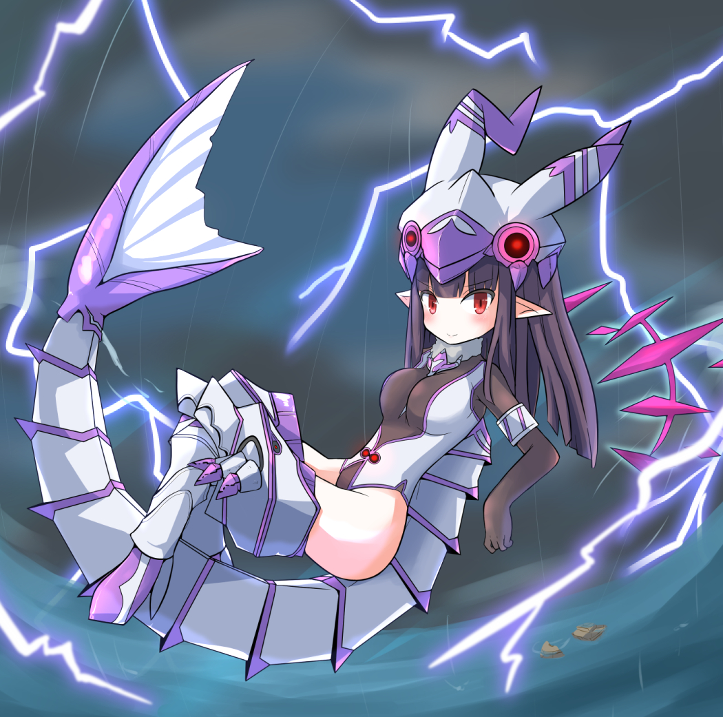 1girl, animal_helmet, armband, black_hair, black_leotard, boots, breasts, commentary_request