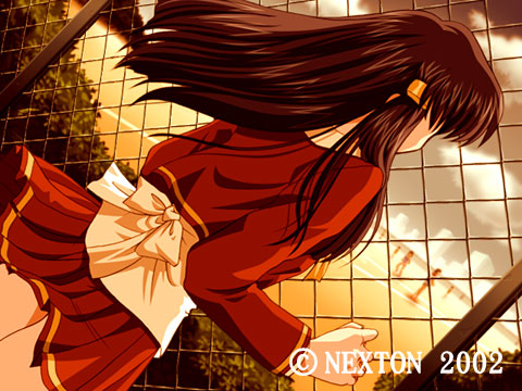 1girl, amasawa_ikumi, female_focus, game_cg, lowres, moon_(game), nexton, outdoors