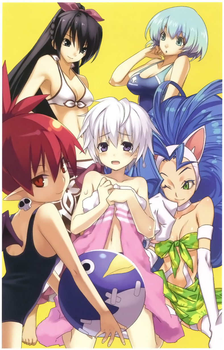 1boy, 4girls, animal_ears, animal_hands, aqua_eyes, aqua_hair, ar_tonelico, ar_tonelico_i