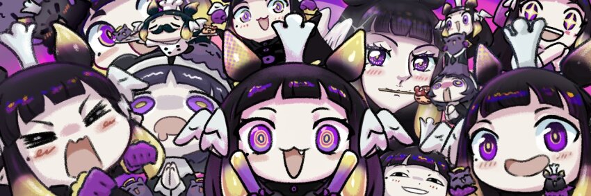 +_+, 1girl, :3, =_=, anya's_heh_face_(meme), bishie_sparkle, black_hair, blunt_bangs