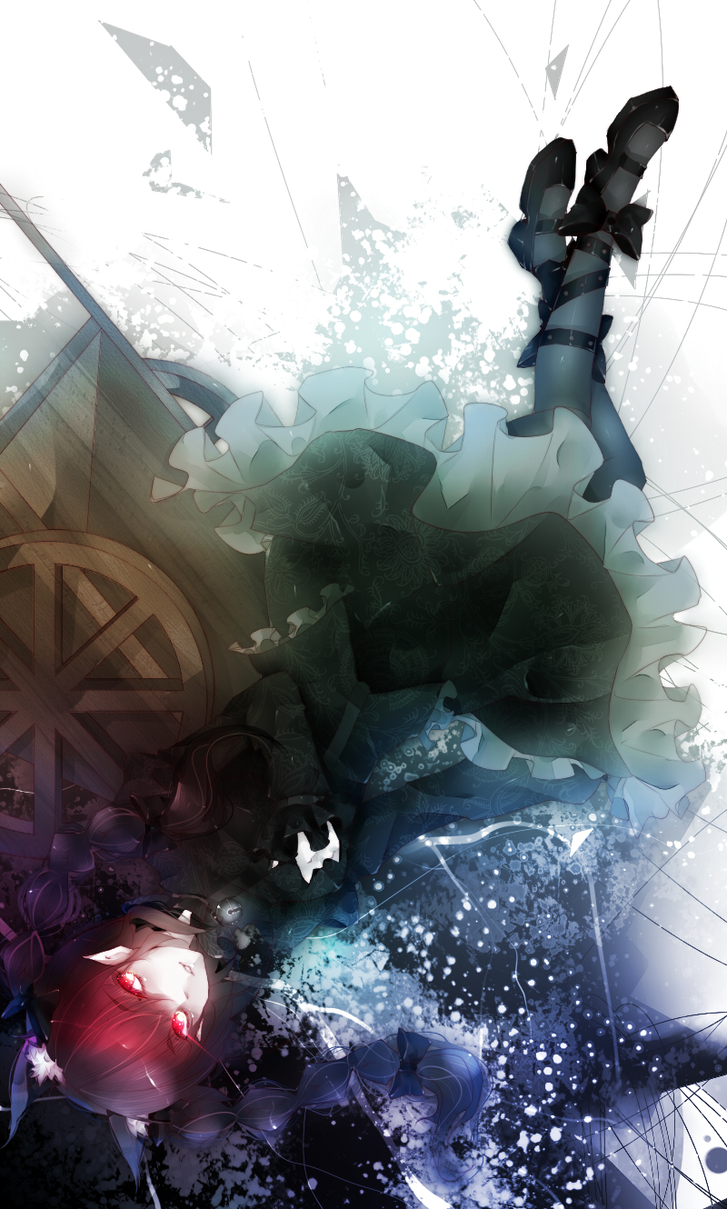 1girl, abstract, animal_ears, aymmogh, bad_id, bad_pixiv_id, black_legwear, bow