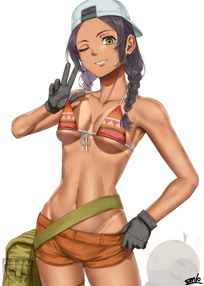 1girl, dark-skinned_female, dark_skin, fingerless_gloves, gloves, gundam, gundam:_hathaway's_flash, hat