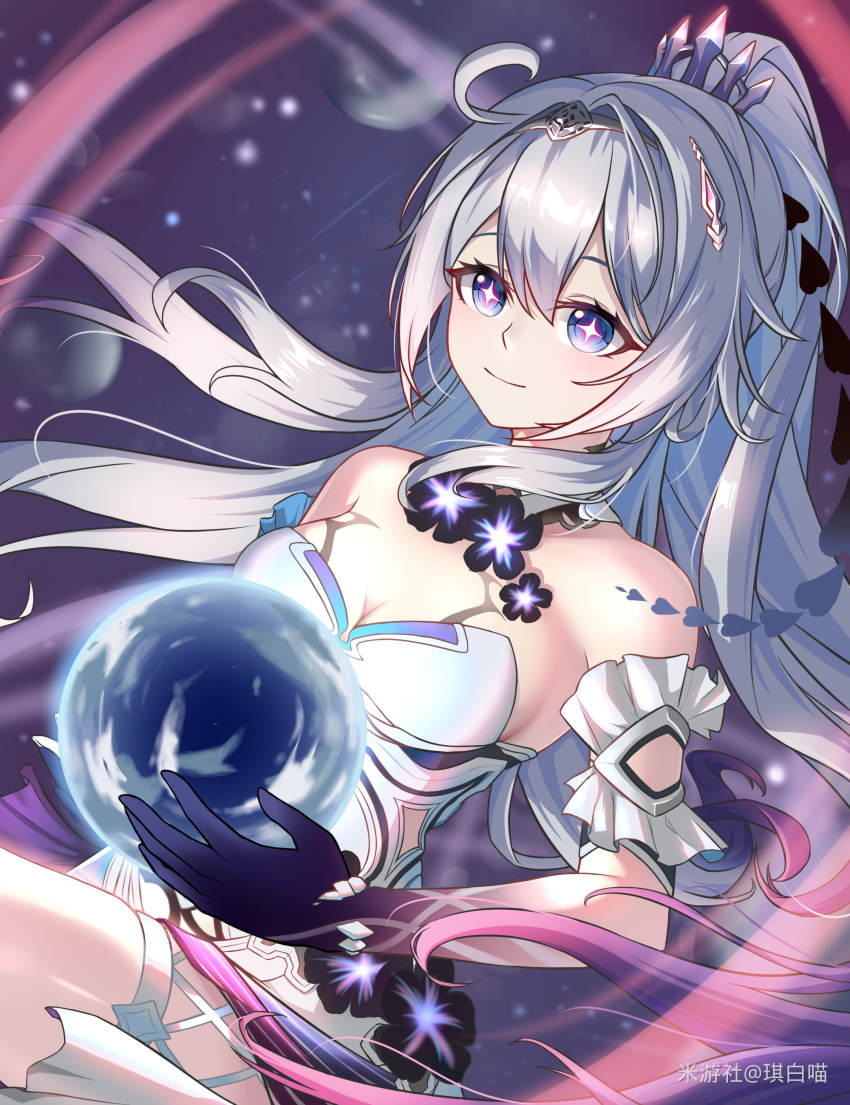 1girl, absurdres, ahoge, bare_shoulders, blue_eyes, breasts, chinese_commentary, commentary_request