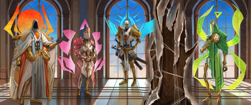 absurdres, angel, armor, cape, commentary, detached_wings, english_commentary, extra_arms