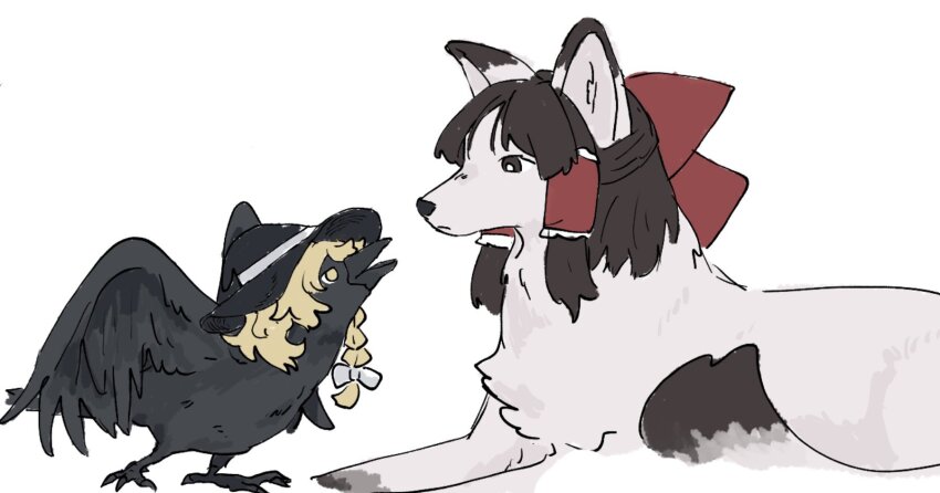 animal, animalization, bird, black_bird, blonde_hair, bow, braid, brown_eyes