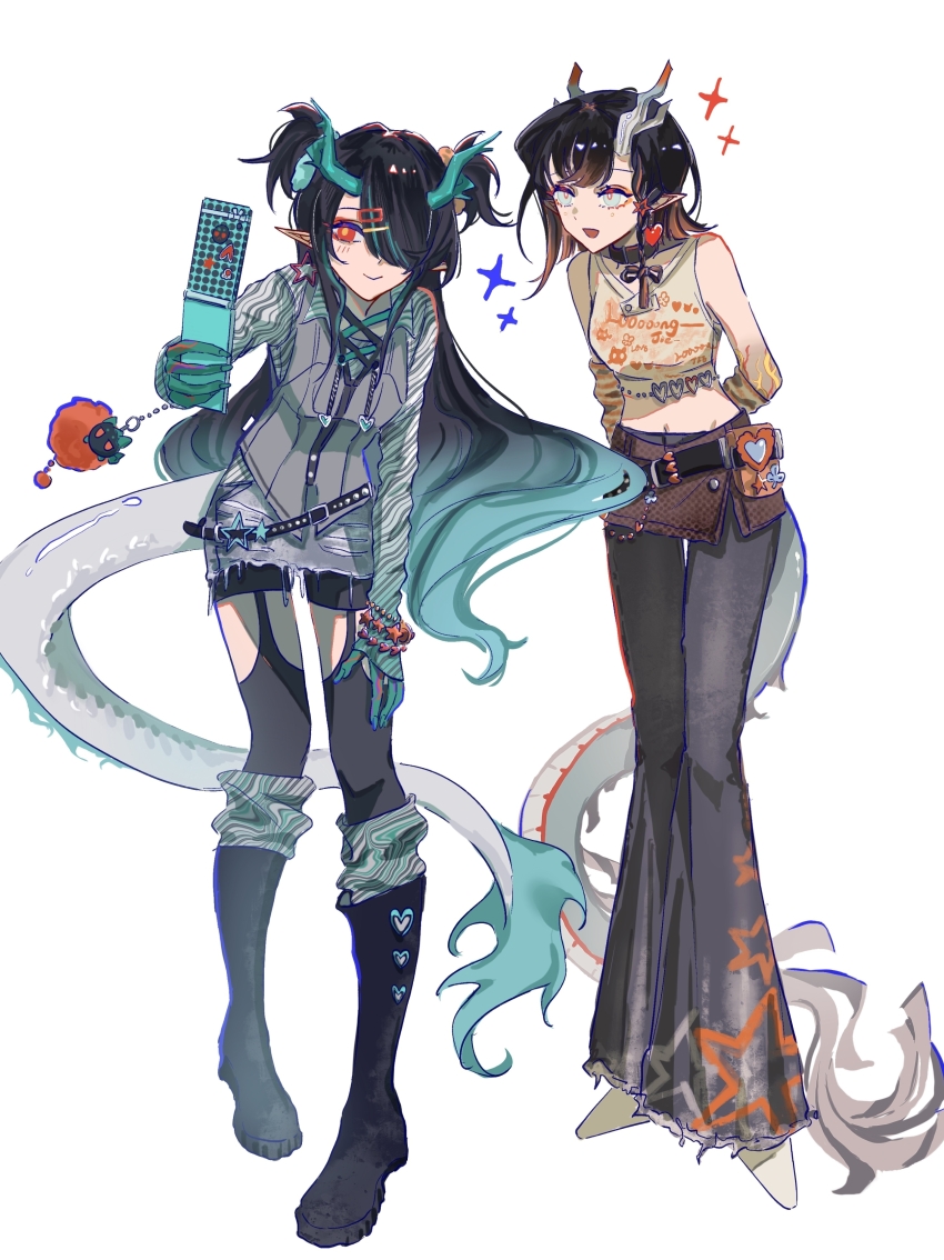 2girls, aaa_shenmi_zuo_fan_ren, absurdres, alternate_costume, alternate_hairstyle, arknights, black_hair, chinese_commentary