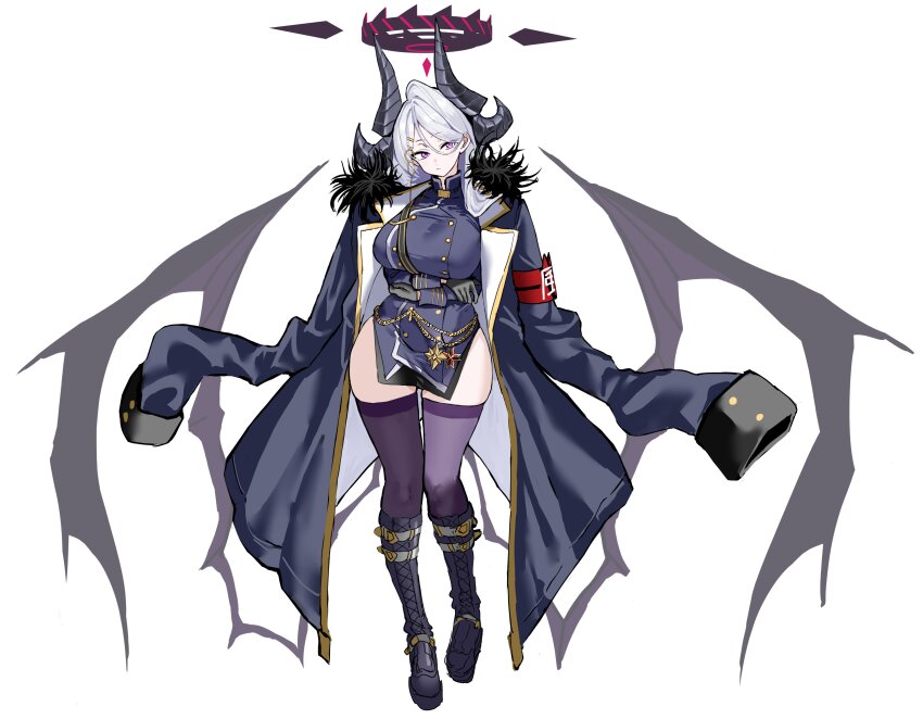 1girl, absurdres, aged_up, alternate_breast_size_(larger), arms_under_breasts, black_boots, black_gloves, blue_archive