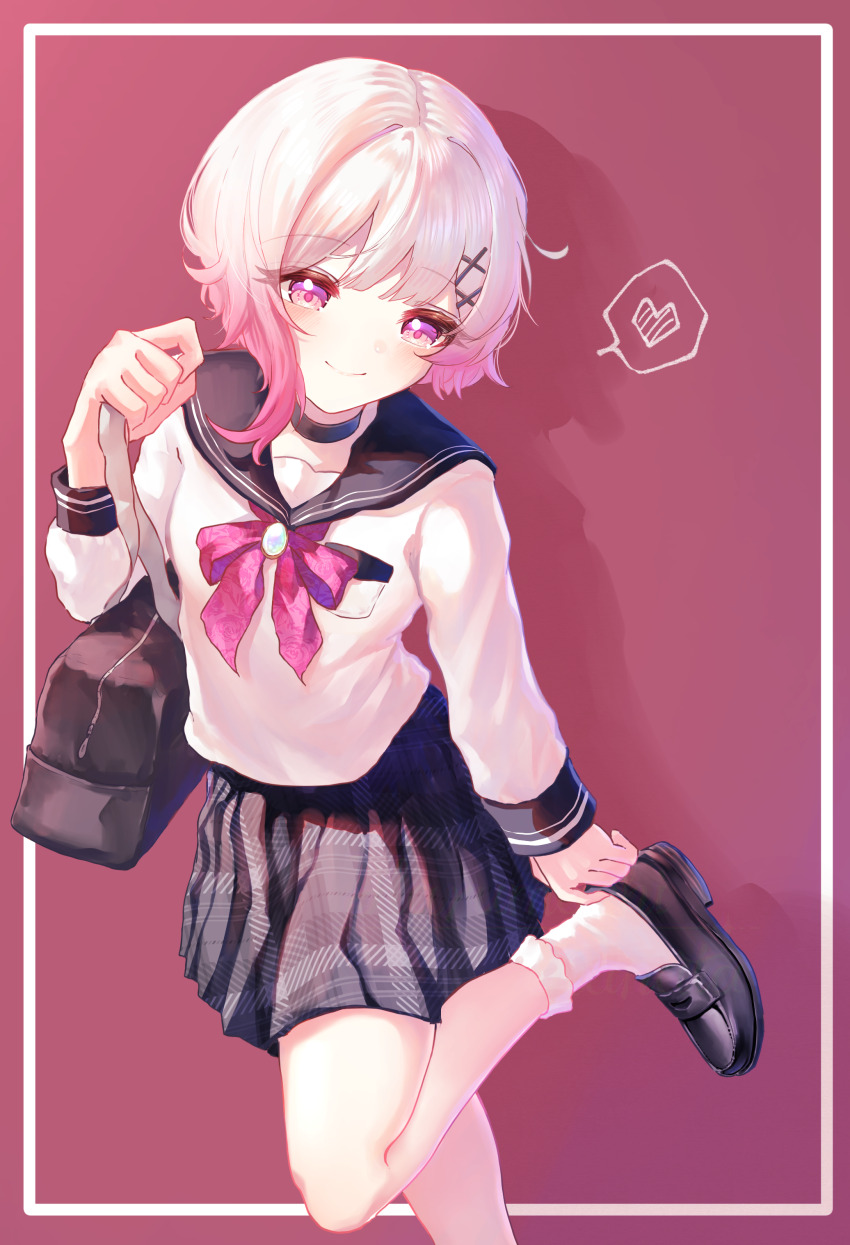 1girl, absurdres, bag, black_bag, black_choker, black_sailor_collar, black_shoes, black_skirt