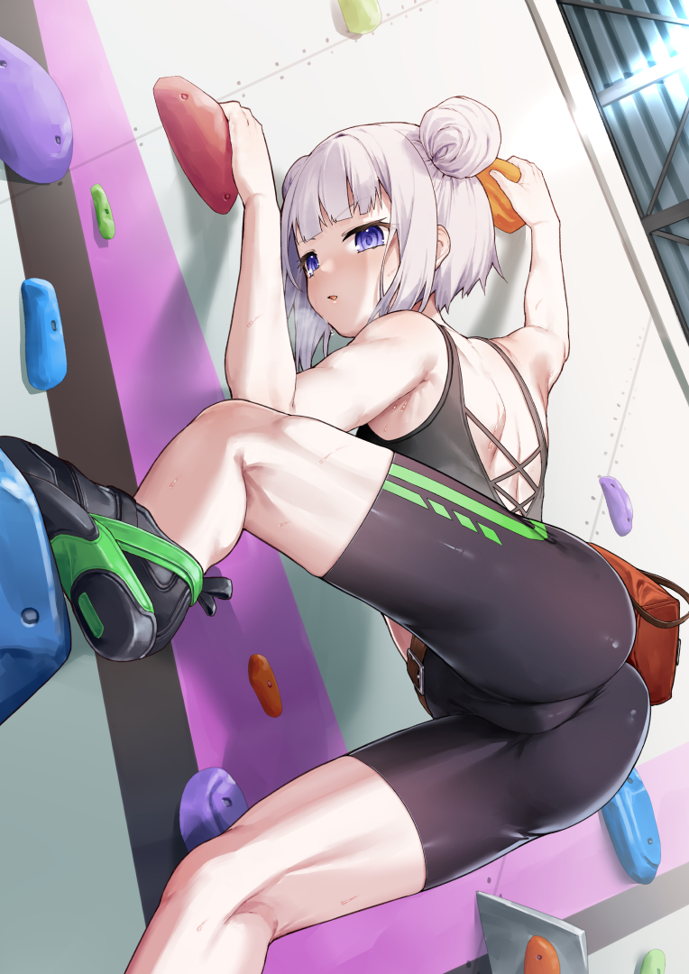 1girl, akizuki_kei, arms_up, ass, bare_arms, bare_shoulders, belt, belt_buckle