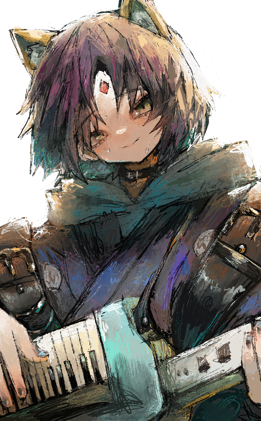 1girl, absurdres, animal_ears, black_choker, blue_hoodie, blue_kimono, blue_nails, cho_kaguya-hime!