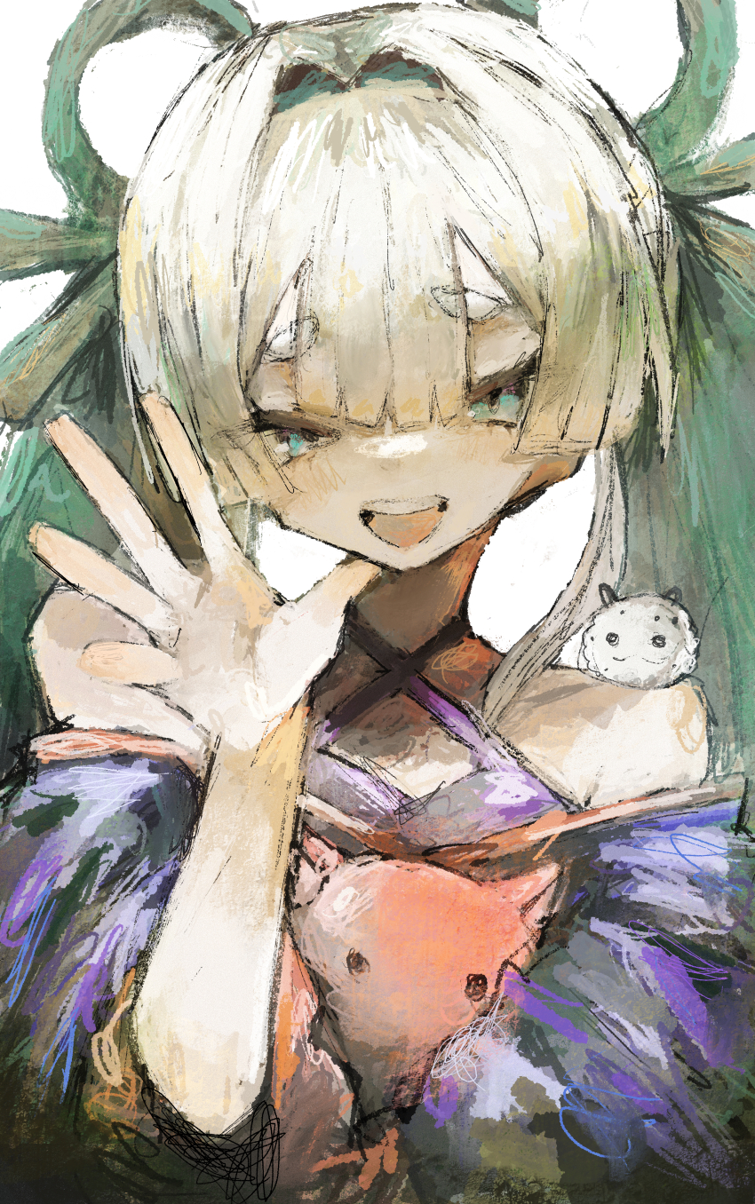 1girl, absurdres, blue_eyes, cho_kaguya-hime!, commentary, fushi_(cho_kaguya-hime!), hair_intakes, hair_rings