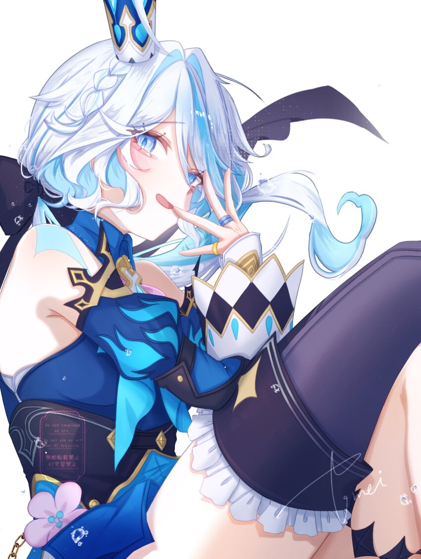 1girl, :d, absurdres, bare_shoulders, blue_eyes, blue_hair, cerydra_(honkai:_star_rail), cerydra_(honkai:_star_rail)_(cosplay)