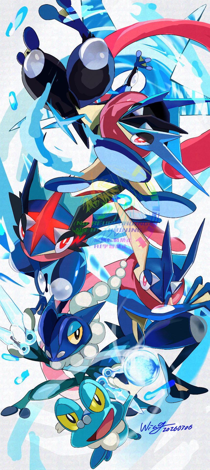 ash-greninja, blue_skin, colored_skin, evolutionary_line, fighting_stance, froakie, frogadier, gen_6_pokemon