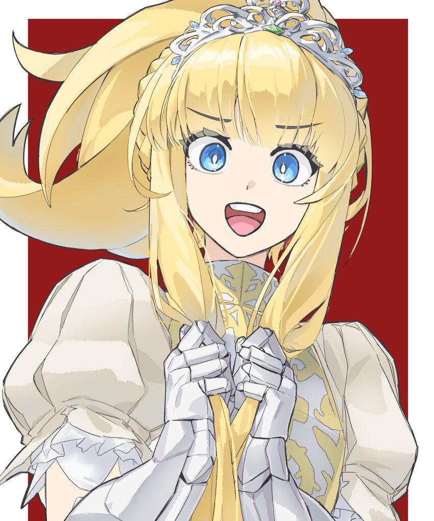 1girl, absurdres, armor, armored_dress, blonde_hair, blue_eyes, breastplate, bunching_hair