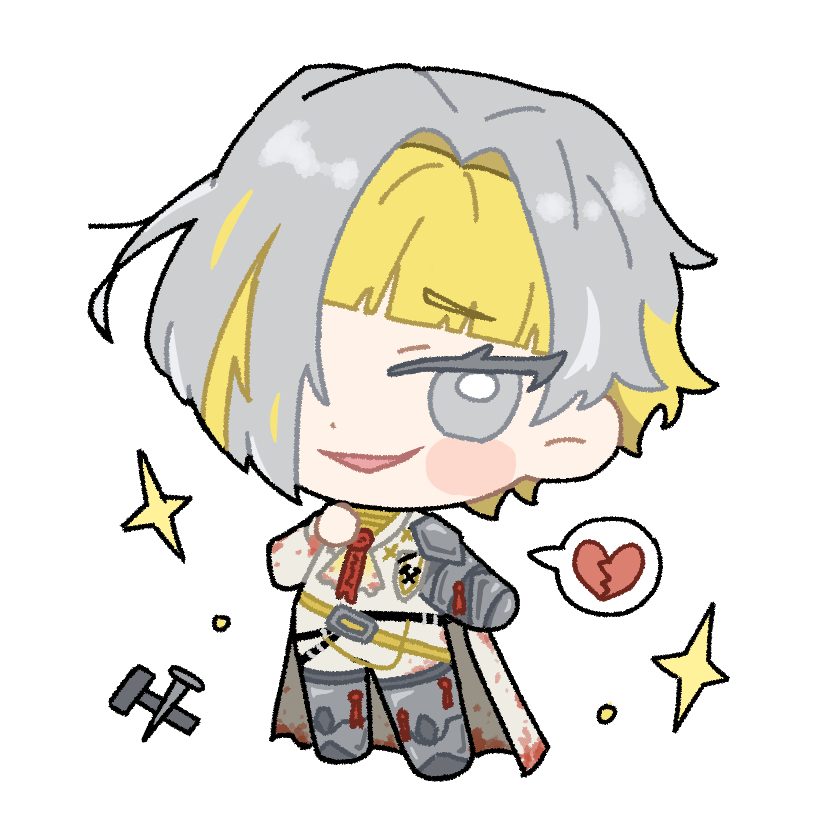 1girl, arm_at_side, armor, ascot, asymmetrical_bangs, blonde_hair, blood, blood_on_clothes