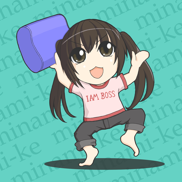 1girl, brown_eyes, brown_hair, chibi, female_focus, i_am_boss, minami-ke, minami_kana