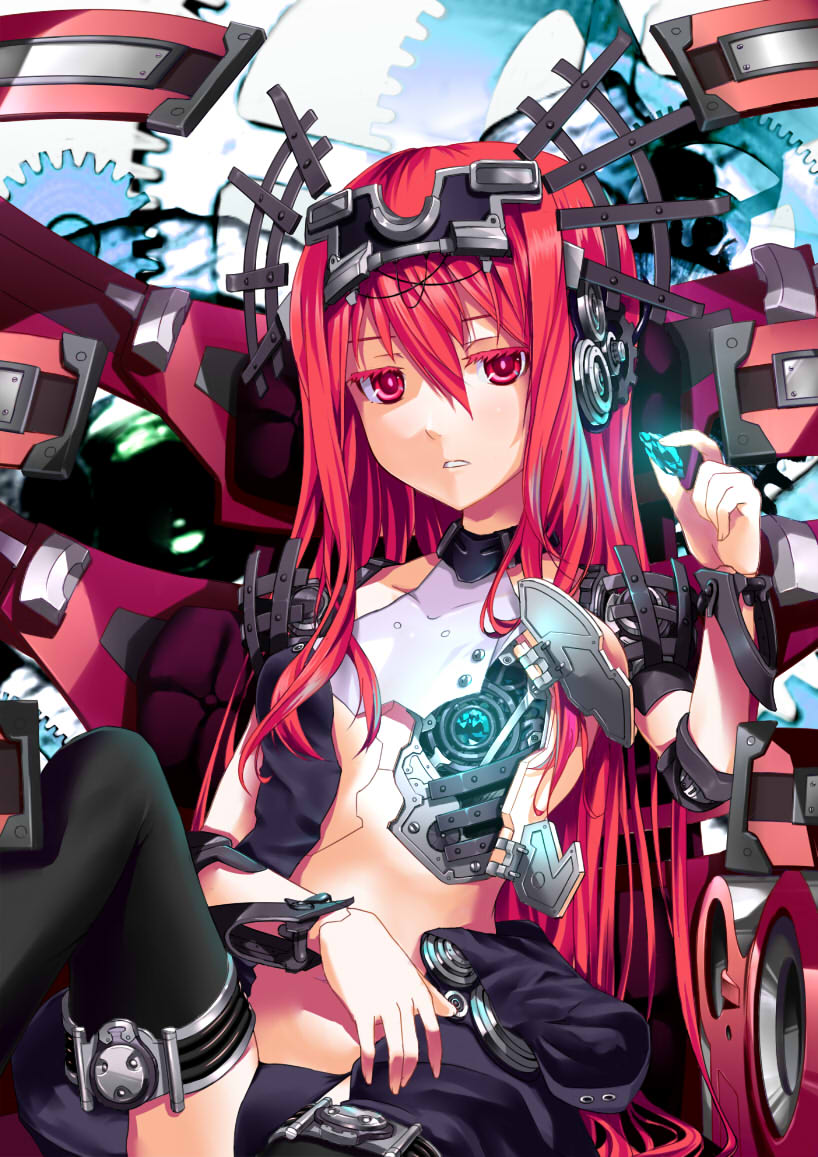 1girl, android, female_focus, gears, ken_(fkenorat), long_hair, original, red_eyes